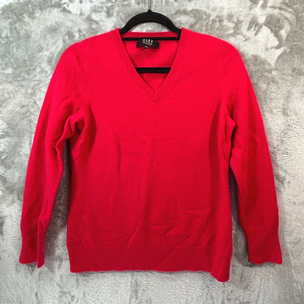 Alex Marie Cashmere Sweater Womens Large Red V-Neck Long Sleeve Pullover Knit‎